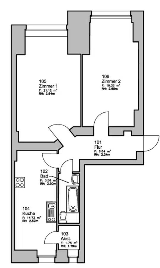 Grundriss - Kapitalanlage in Berlin-Tempelhof: Für Käufer provisionsfreie 2-Zimmer-ETW in ruhiger Lage!